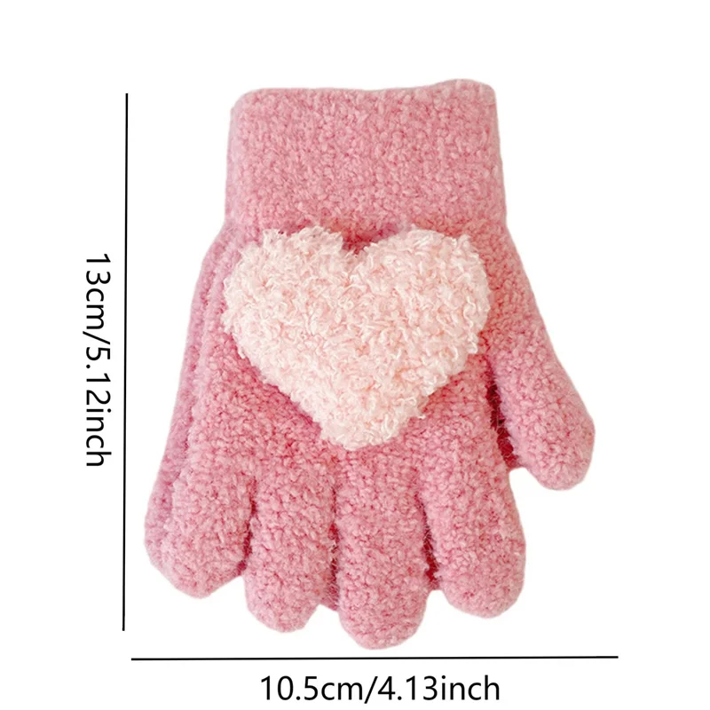 Guantes cortos para niños, guantes cálidos de felpa para otoño e invierno, guantes gruesos de cinco dedos, guantes con dedos completos y corazón antifrío