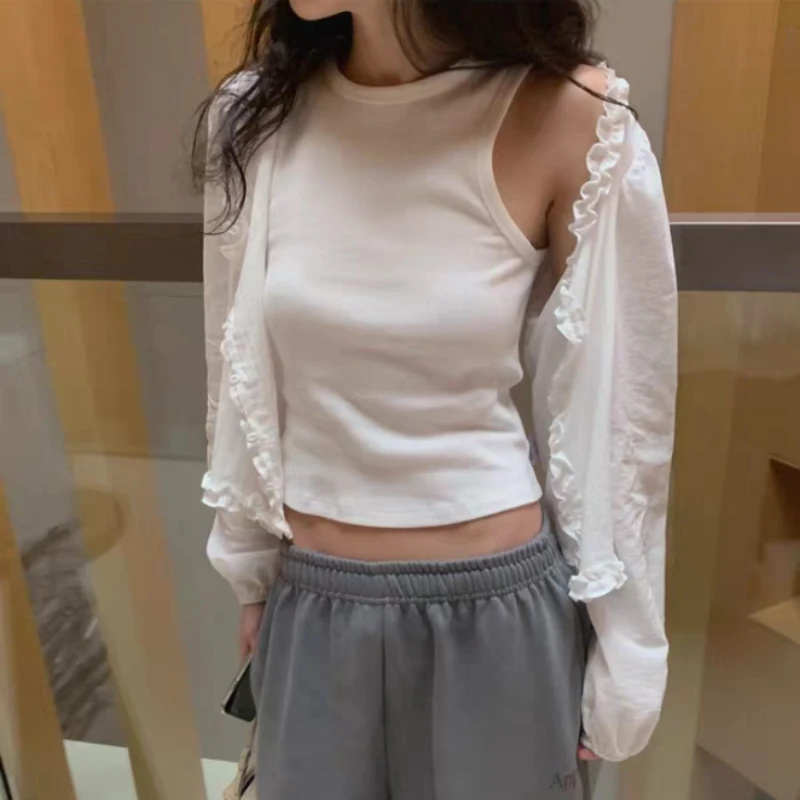 

Женская модная хлопковая блузка в корейском стиле с длинным рукавом, однотонная, с кружевной отделкой и пуговицами, повседневная