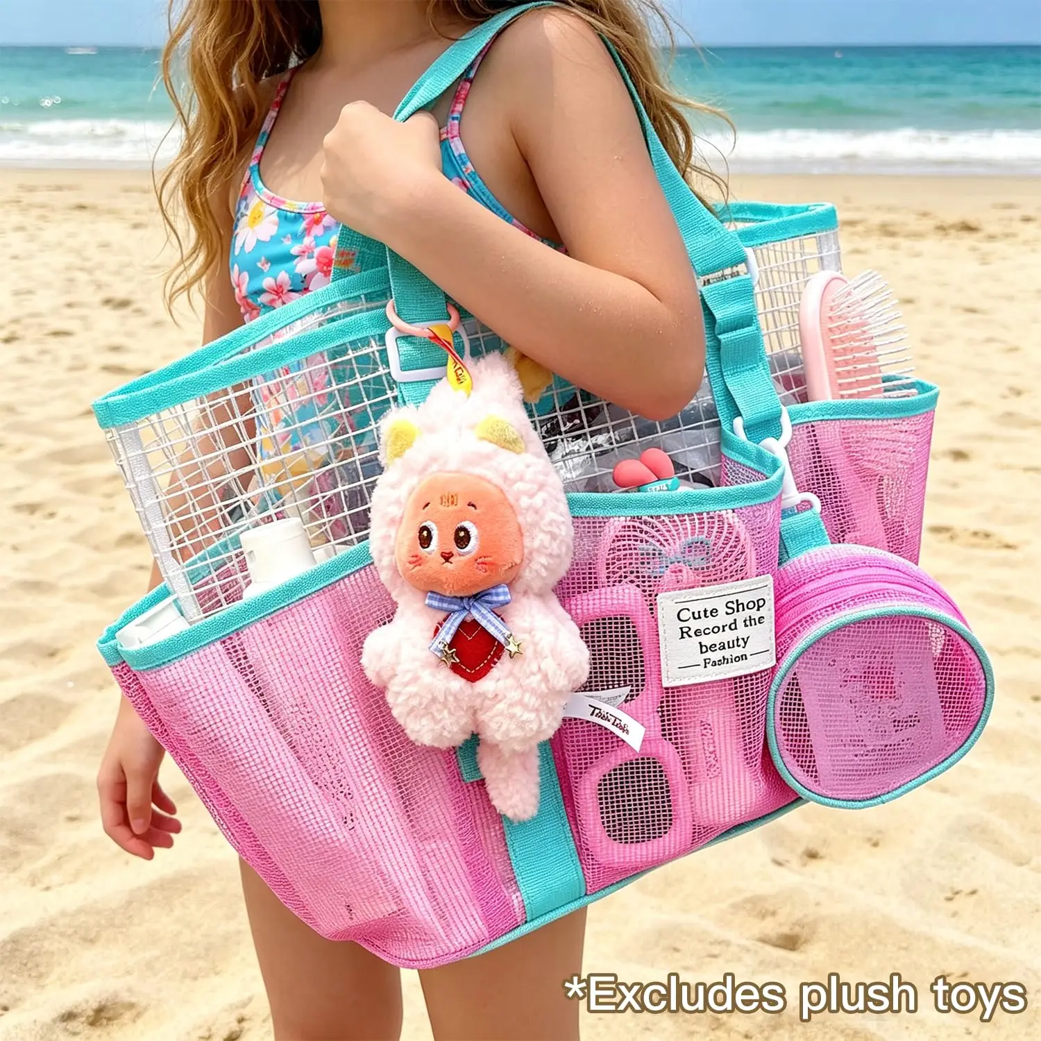 Women's Waterproof Beach Bag, Large Mesh Swim Tote with Multiple Pockets and Side Pockets, Colorful Pool Bag