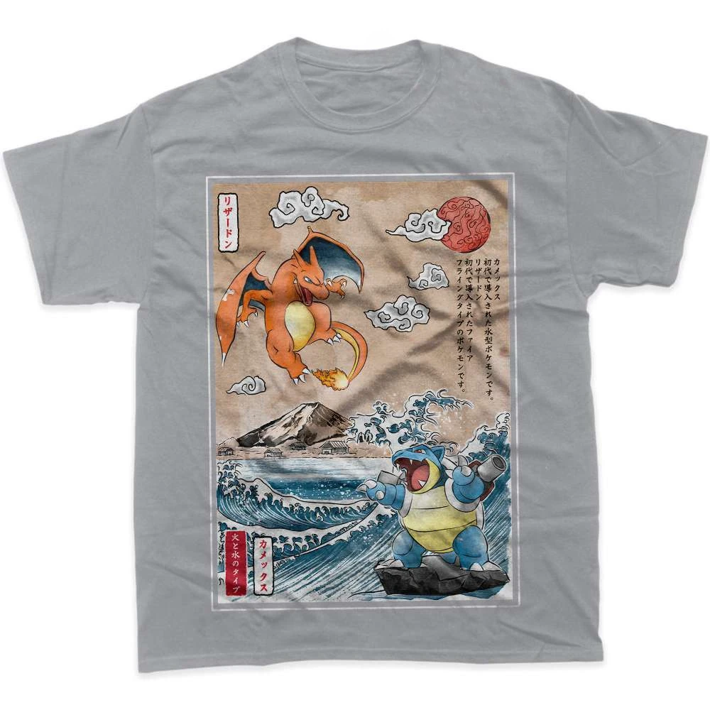 Bandai Charizard Blastoise Pokemon Graphic T-Shirt for Fans Collectors Men's Fashion Oversize Street Casual Y2K Streetwear