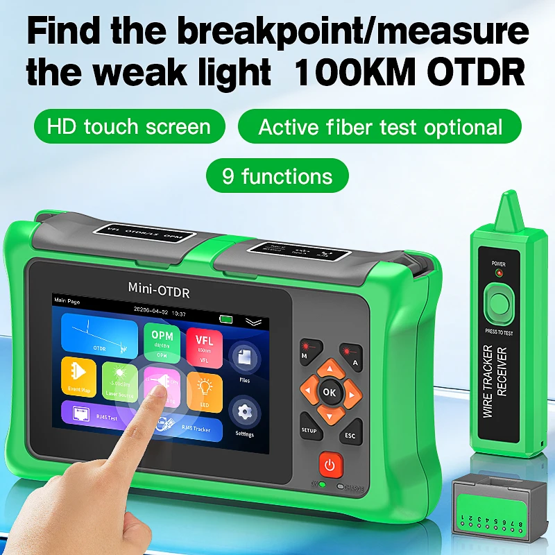 COMPTYCO KP900 Mini OTDR 9 Functions Optical Time Domain Reflectometer Touch Screen Fiber Optic Cable Tester Built-in OPM VFL LS