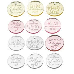 50/60/100pcs Personalized Engraved Mirror Gift Tags Wedding Name Tags THE HENNA Tags Acrylic Cupcake Toppers Circle Baby Shower