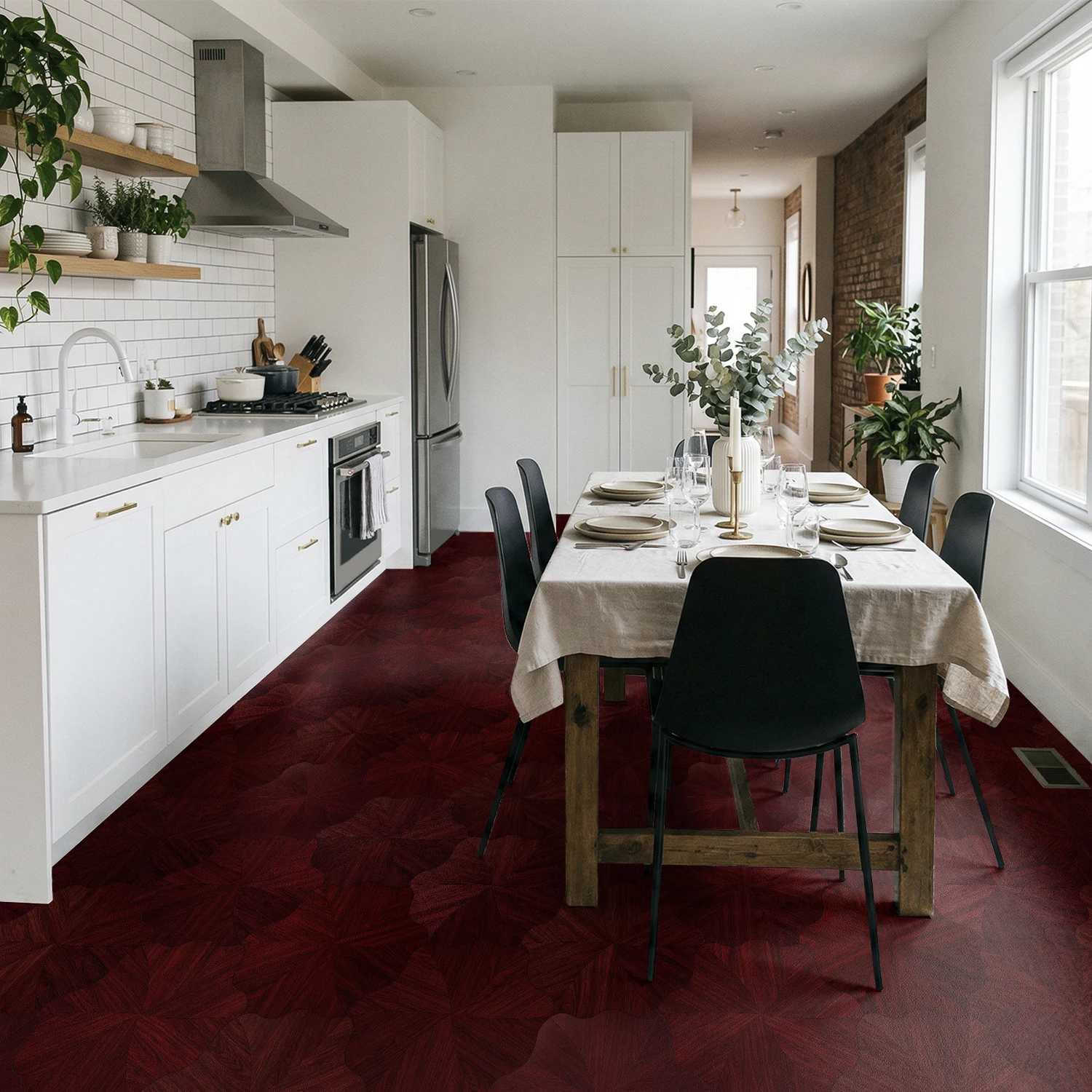 10/20/30/40/50Pcs Petal Shape Reddish Dark Wood Floor Stickers 30cm Water Resistant Thick Foam Floor Tiles