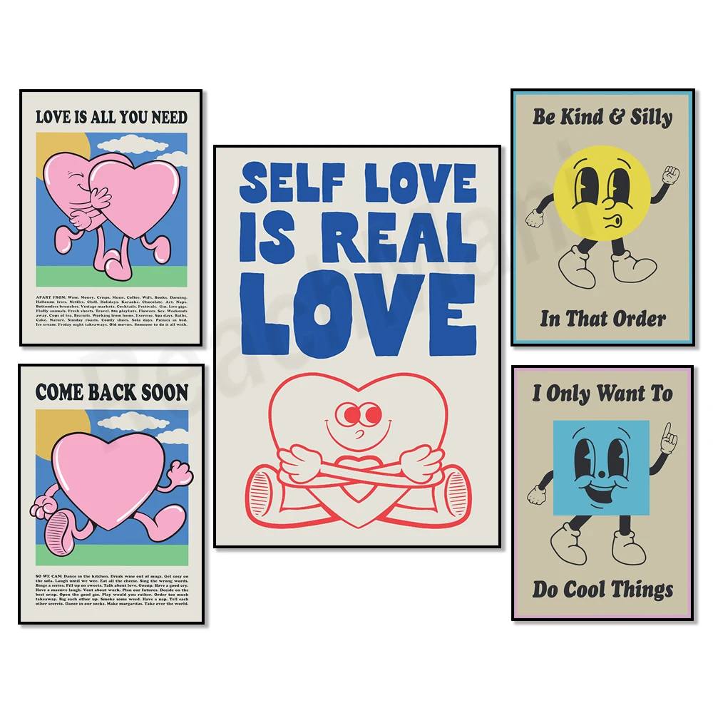 Retro characters, quotes, positive affirmations, self-love, love yourself poster, cool stuff, kindness, inspirational poster