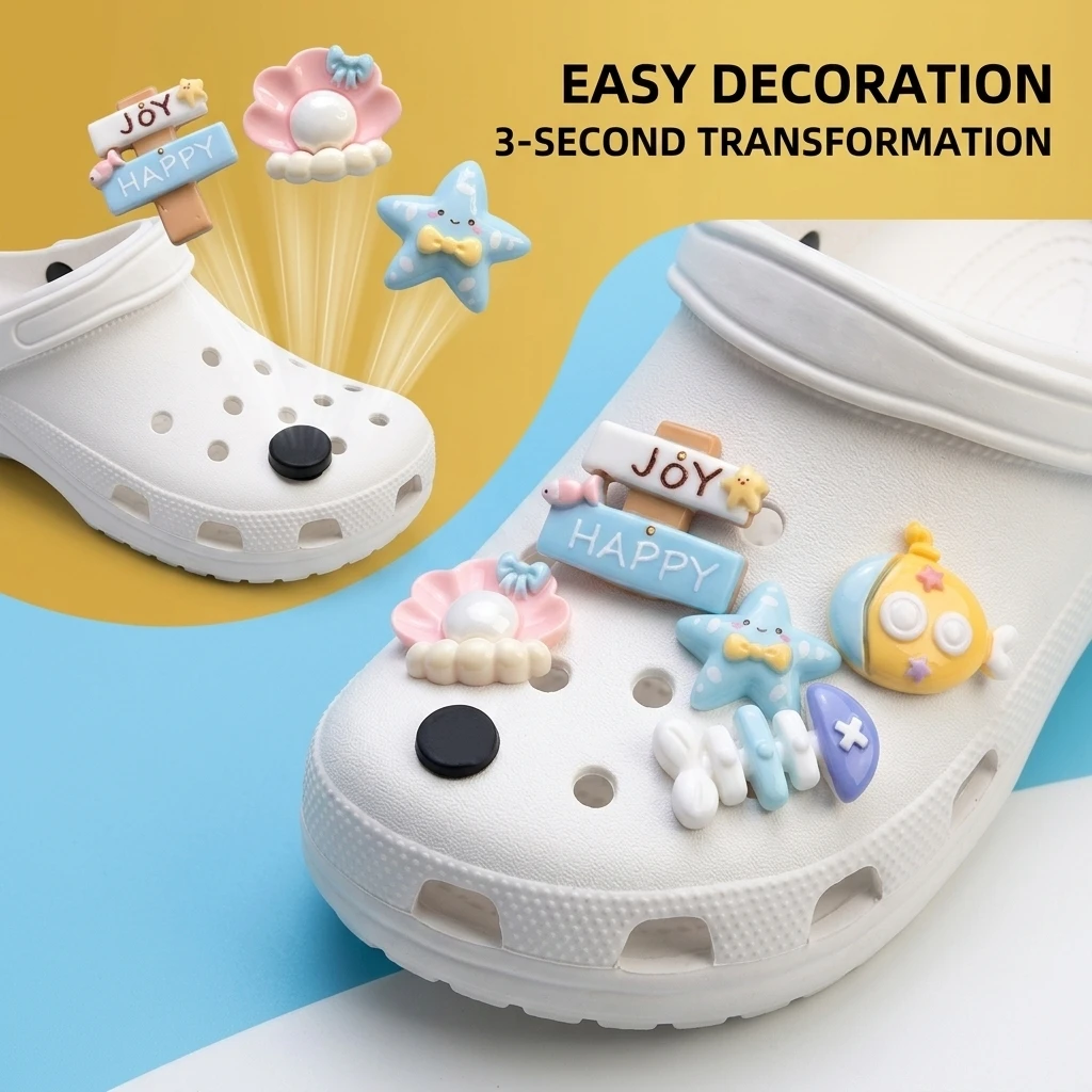 16-Pack Assorted Ocean Beach Cartoon Resin Shoe Charms - Sea Animal Clog Decor for Sandals & Beach Bags