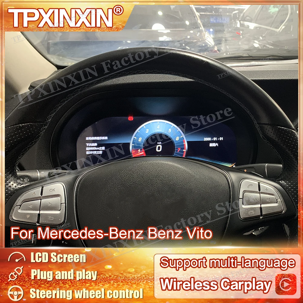 Linux system For Mercedes-Benz Benz Vito Digital LCD Virtual Cluster Cockpit Dashboard Panel Speed Meters 12.3 Inch