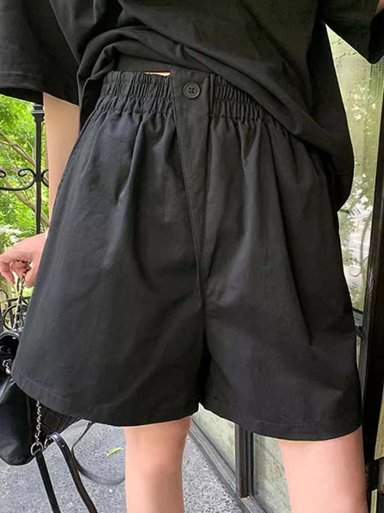High Waist Cotton orts Women Summer Loose Straight Leg Running Casual Five-Quarter Length Pants Korean Sle Elastic Waist