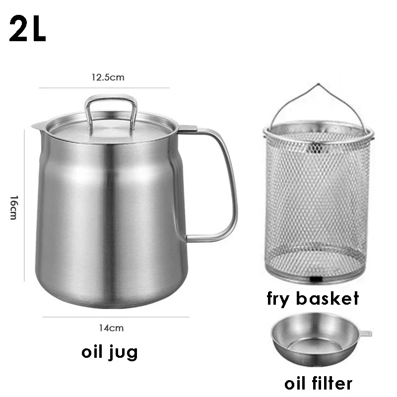 CHKJ 2L Multifunction Oil Filter Deep Fryer Frying Pan Heating Oil Pot Stainless Steel Fry Basket Oil Jug Food Container view 2