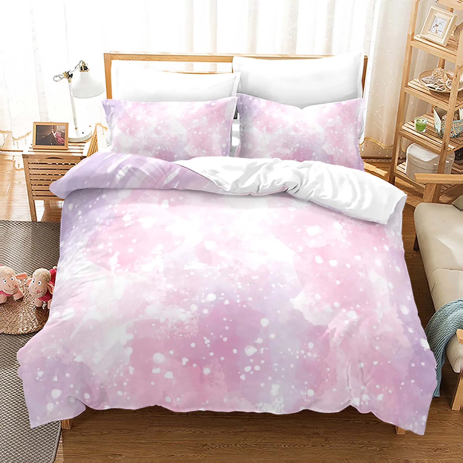 Rainbow Gradient Cloud Duvet Cover Set Colorful Print Bedding Set For Girls Women Bedroom Decorative Bedspread