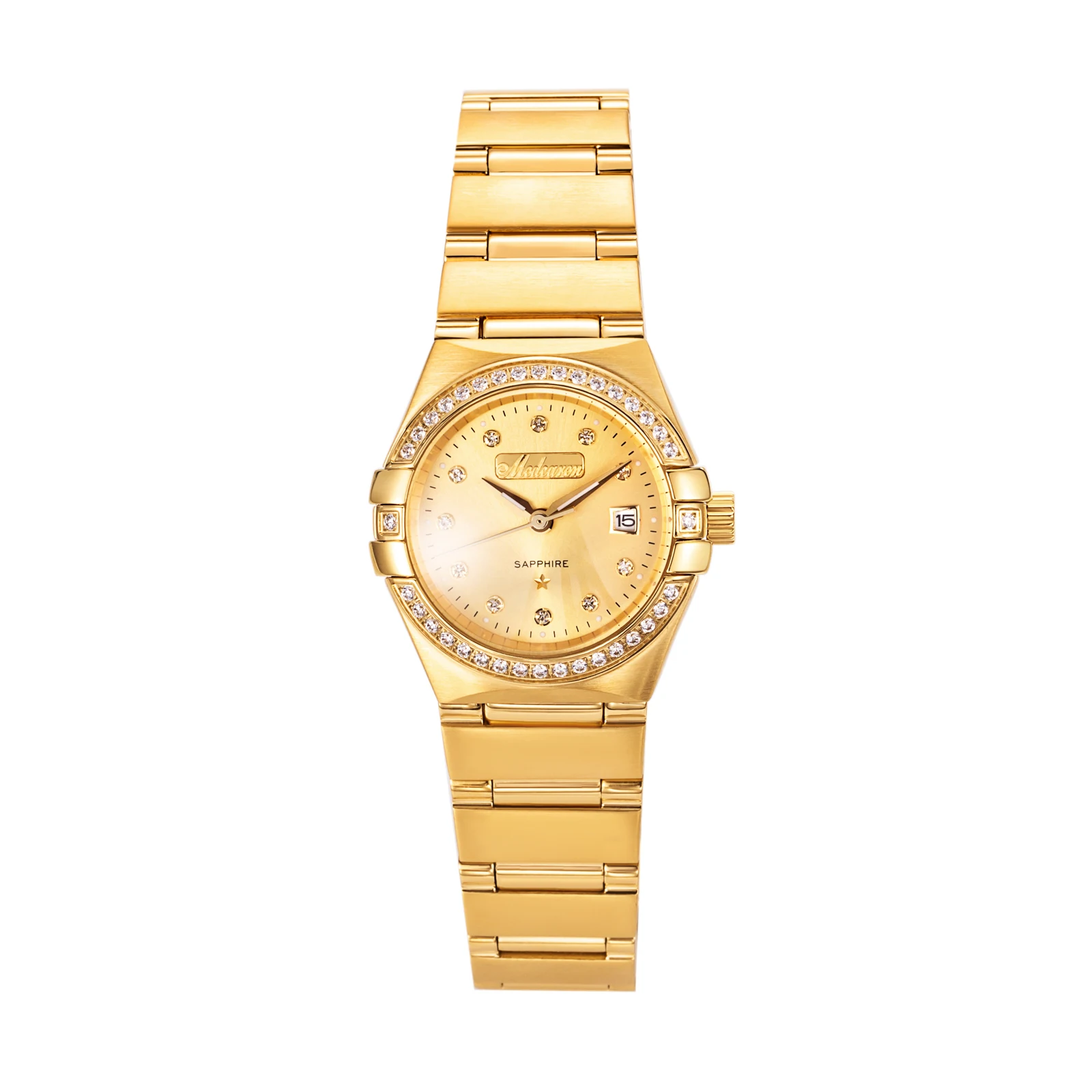

Stylish 28mm Women's Wristwatches 24K Gold Quartz Watch Stainless Steel Strap Waterproof Chronograph Calendar Watch for Women