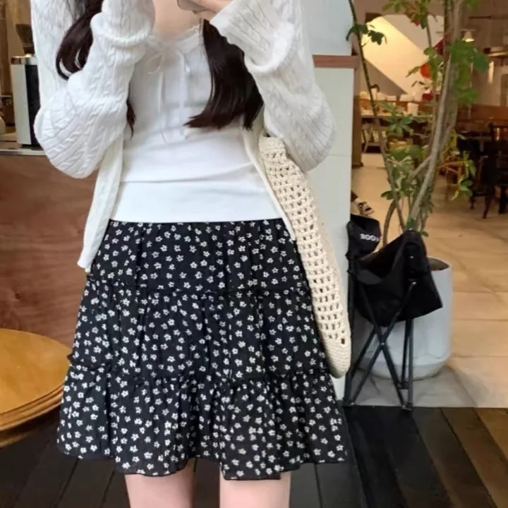 Summer Floral Printed Women Bohemian Skirt Trend Ruffles High Waist Flowy Mini Skirt Beach Holiday Casual Lace Up Pleated Skirt