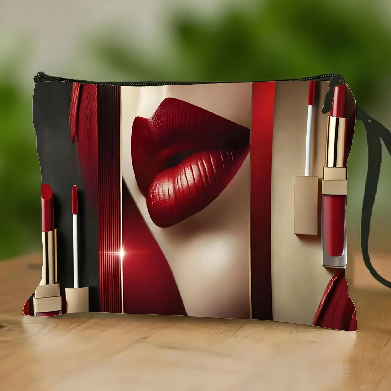 

Red Lipstick-Themed Makeup Bag - Lightweight Cosmetic Organizer with Top & Zippered Travel Storage Case Suit
