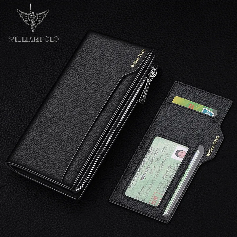 WilliamPOLO Men\'s wallet Genuine Leather Male Wallet Men Credit Card Holders Fashion Mobile Phone Bag Zipper Purse Handbag