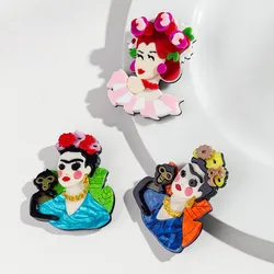 Fashion Acrylic Pink Flower Celebrity Lady Brooches for Women Cute Cartoon Artist Figure Badges Lapel Pins Office Jewelry Gifts