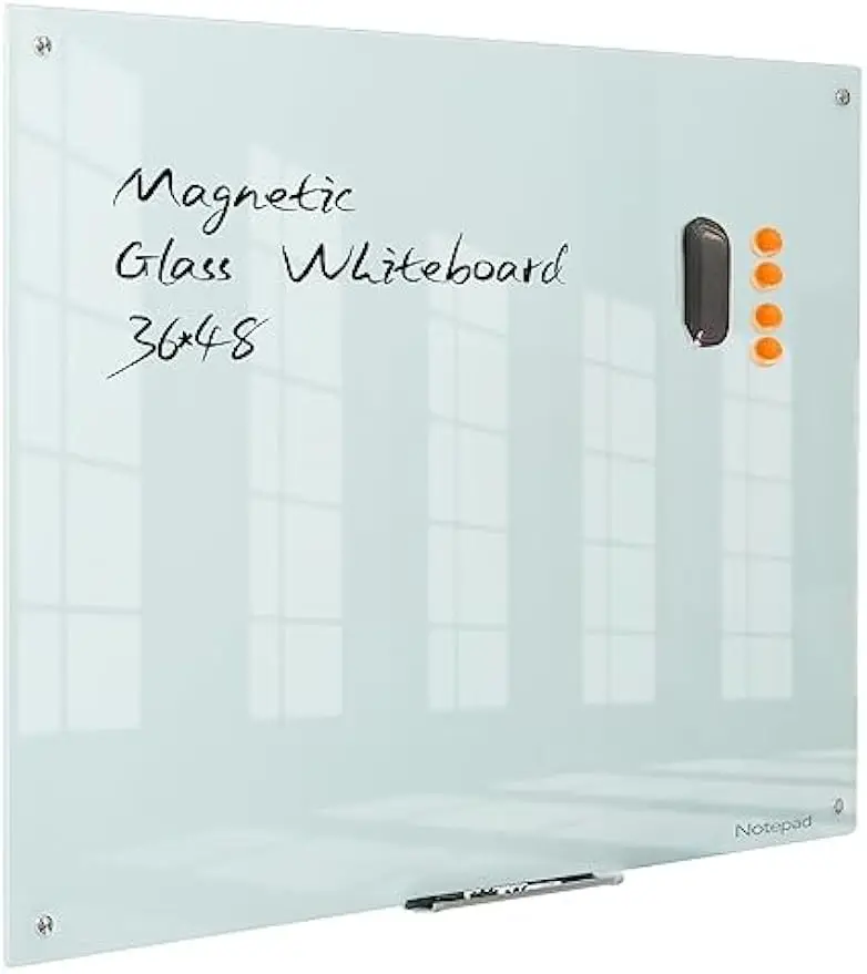 

Frameless Magnetic Glass Whiteboard 48x36 Inches, Wall Mounted for Office Home School