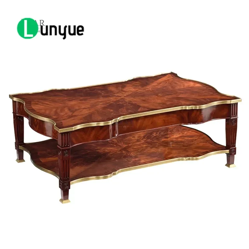 Elegant Classic Peach Blossom Wood Coffee Table with Auger Veneer Finish for Living Room Home Decor Durable Stylish Furniture