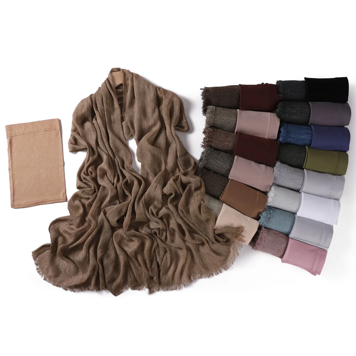 

Ramadan Crinkled Long Scarf with Matching Elastic Tube Cap Set Convenient Hijab Inner Cap Scarf Muslim Wrap Hat Headscarf Cover