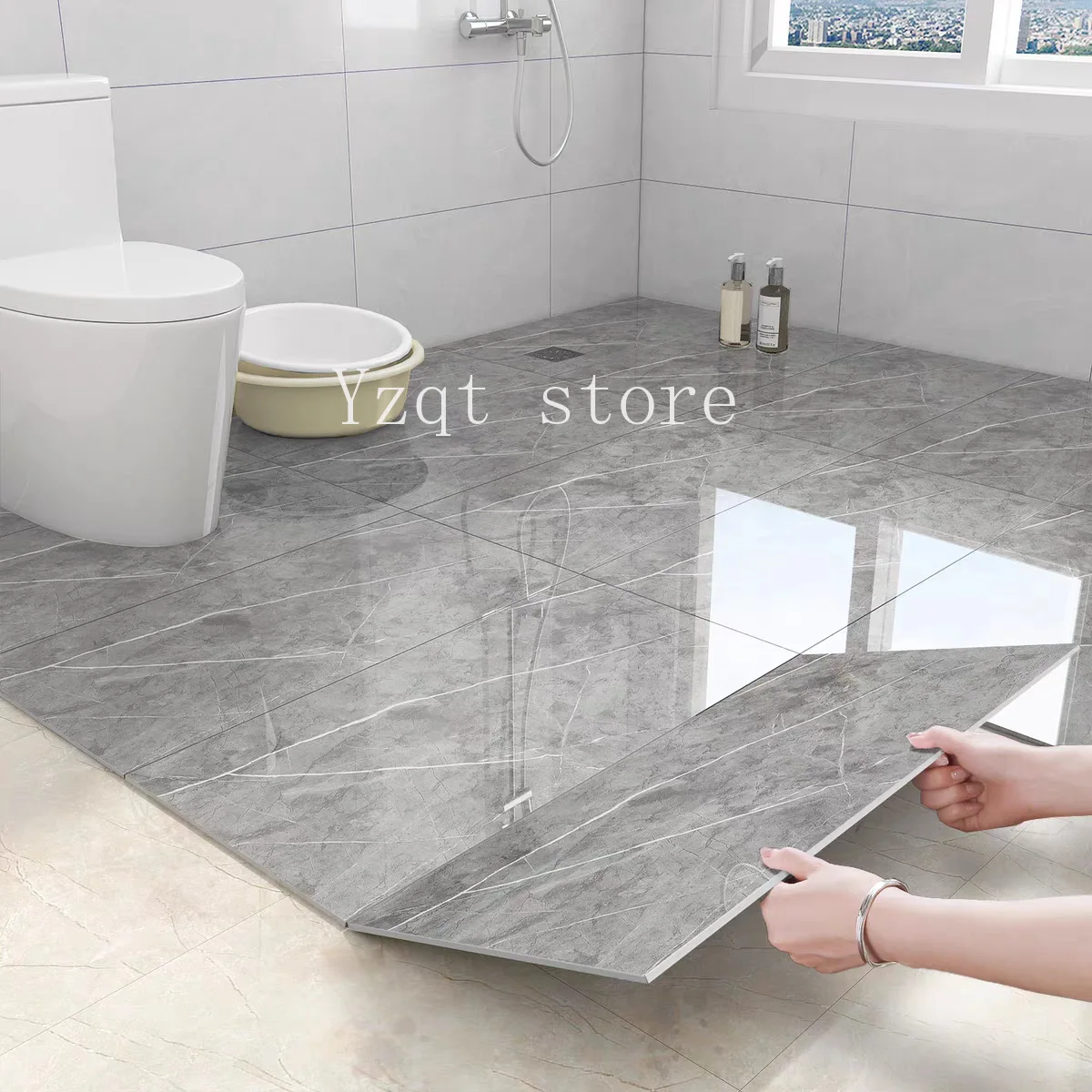 

floor sticker Waterproof, non-slip and wear-resistant bathroom, toilet and bath floor self-adhesive marble tile floor sticker