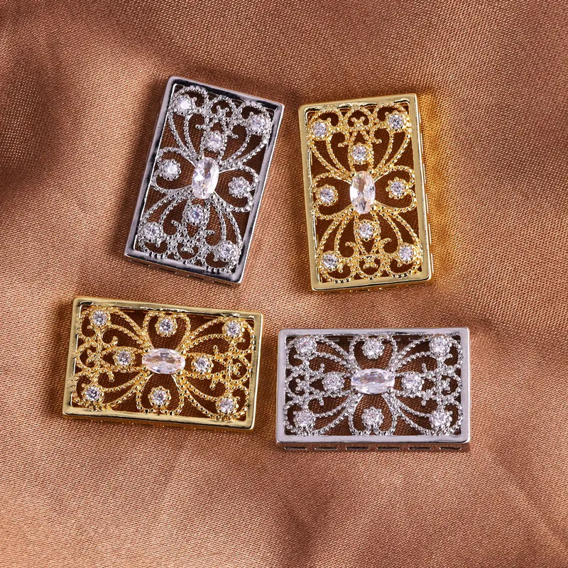 Luxury Jewellery Findings Components Square Shape Flower Patten Spacer Charm Connectors For DIY Beaded Bracelet Necklace Parts