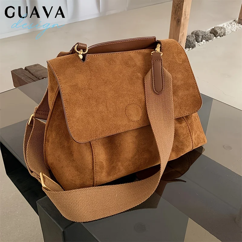 

Suede Leather Women's Shoulder Bag Magnetic Button Messenger Bag Large Capacity Work Outing Velvet Tote Bag for Women Daily Use