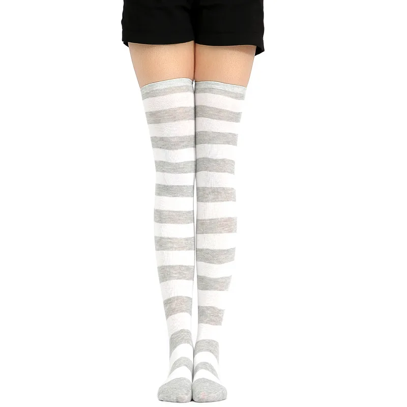 JK Woman Cosplay Stockings Yellow White Strips Lolita Long Socks Over Knee Thigh High Socks Women Compression Socks