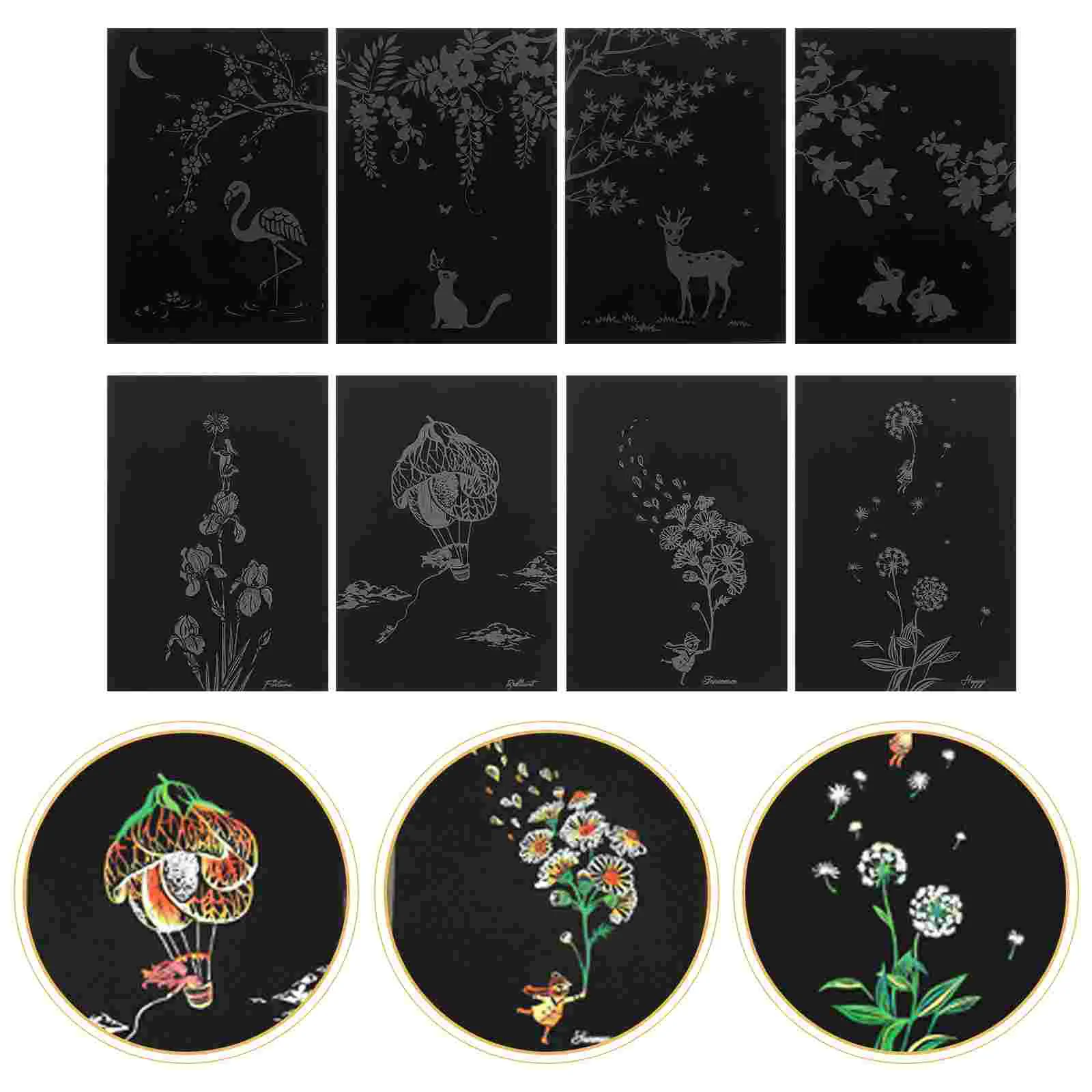 

8 Pcs Scratch Painting Paper Colorful Toy Plants View Scratchboard Black Children DIY Cards