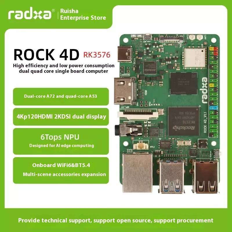 Radxa ROCK 4D Single Board Computer | RK3576 SBC 4K Output LPDDR5 for Edge Computing/AI/DIY IoT