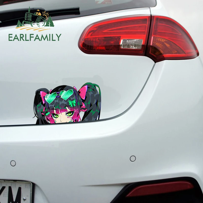 EARLFAMILY Gothic Punk Mikaru Fanart Car Sticker Chibi Big Head Waifu Decal Cartoon Peek Girl Graffiti Slap Stickers Car Goods view 3