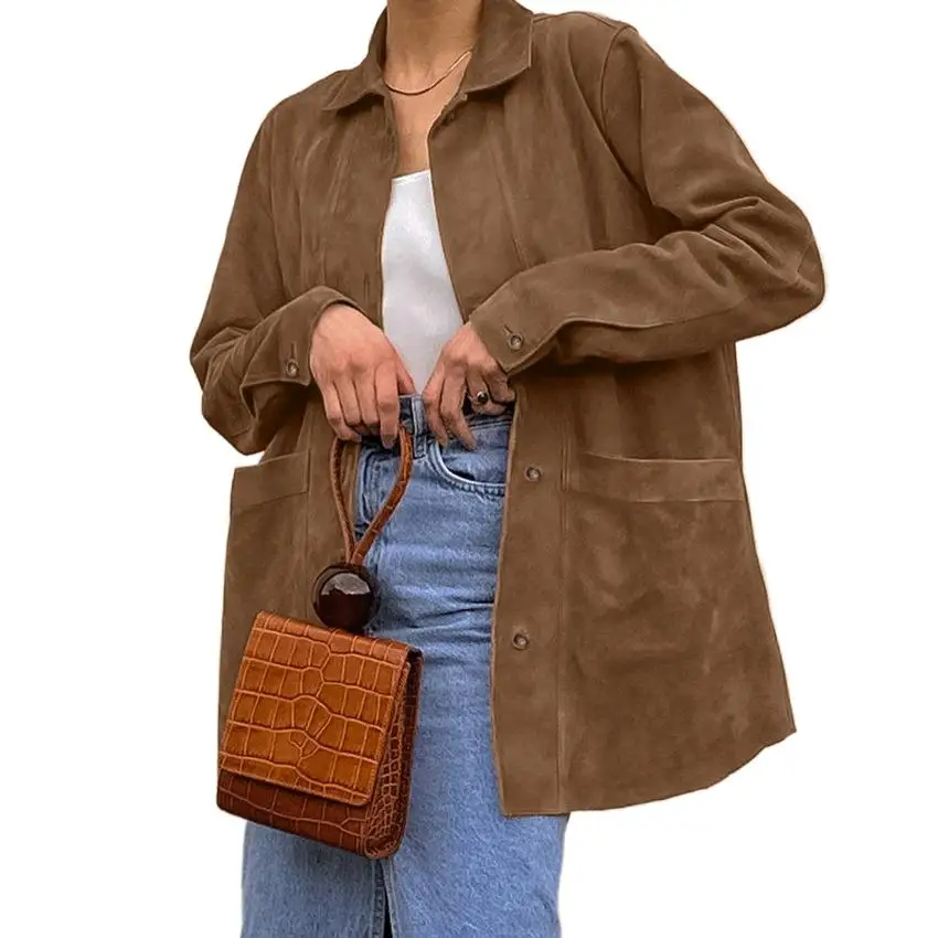 

2025 Новая модная длинная куртка с пуговицами и лацканами, женская зимняя повседневная свободная однотонная куртка с карманами в стиле ретро для женщин