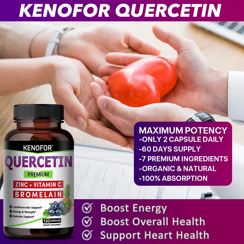 Quercetin with Bromelain, Zinc & Vitamin C - Immune, Cardiovascular & Respiratory Support, Natural Antioxidant, Vegetarian