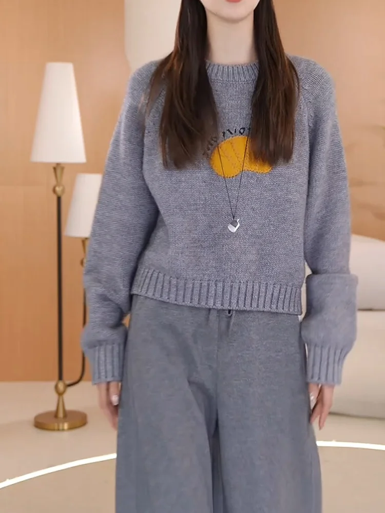 

Корейский вязаный свитер с круглым вырезом и вышивкой, больших размеров, в стиле Lazy Sle, женский топ, теплый, с длинными рукавами, шерстяной