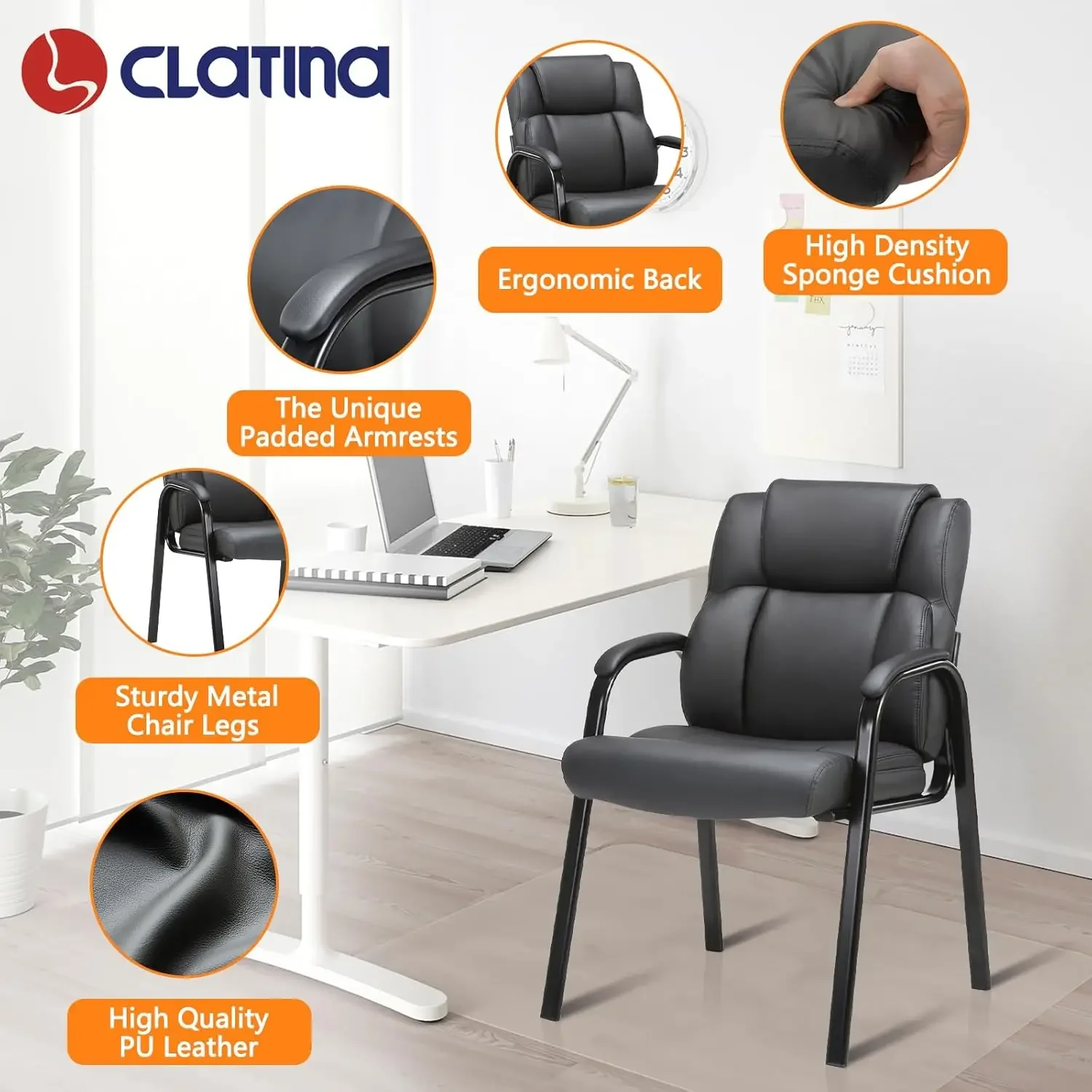 [Discounted Price, Hot Sale!]Leather Guest Chair with Padded Arm Rest for Reception Meeting Conference and Waiting Room Side Off