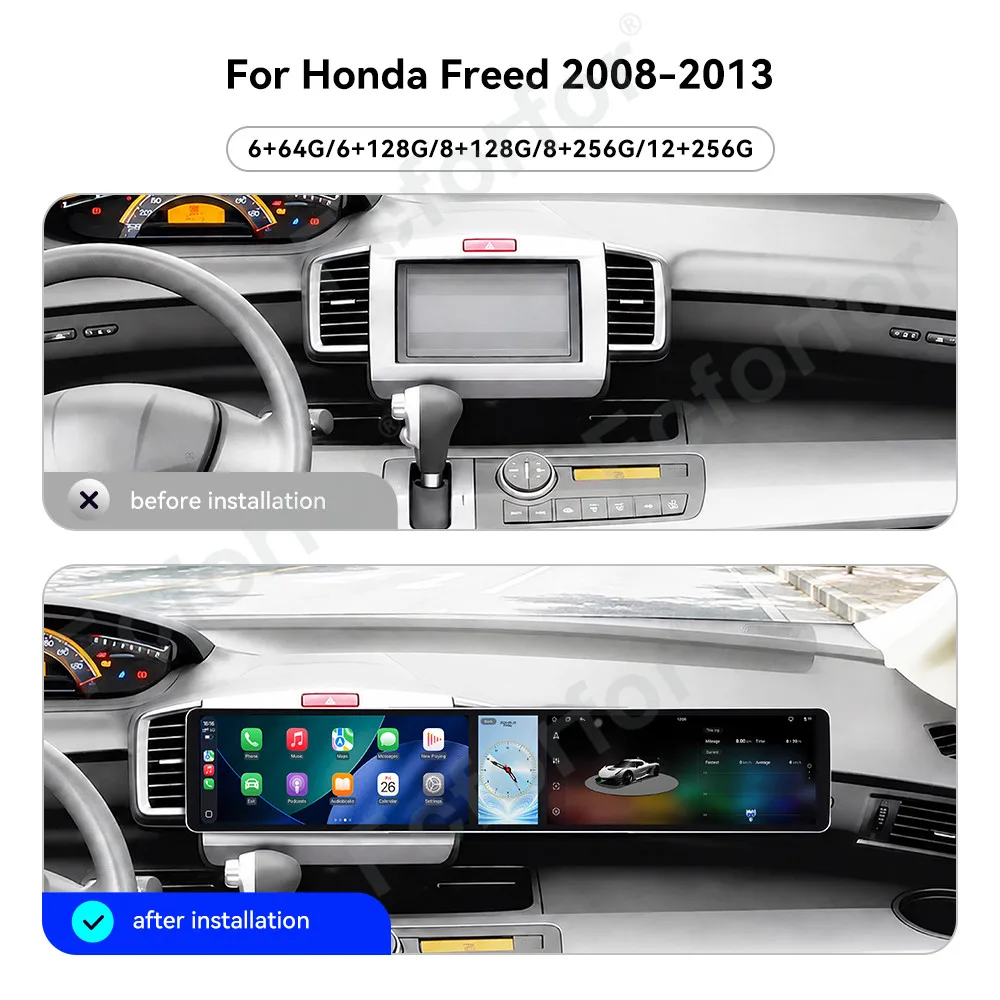 Car Accessories Android 15 CarPlay Car Radio For Honda Freed 2008-2013 Dual 12.3 Inch Screen Car GPS Multimedia Player Head Unit