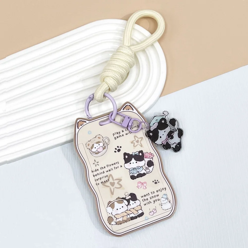 Sarung Kartu Bus Geser dengan Penutup Telinga Kucing, Tempat Kartu Portabel Gantungan Kunci, Sarung Foto Lucu, Tempat Kartu Identitas Pelajar untuk Siswa