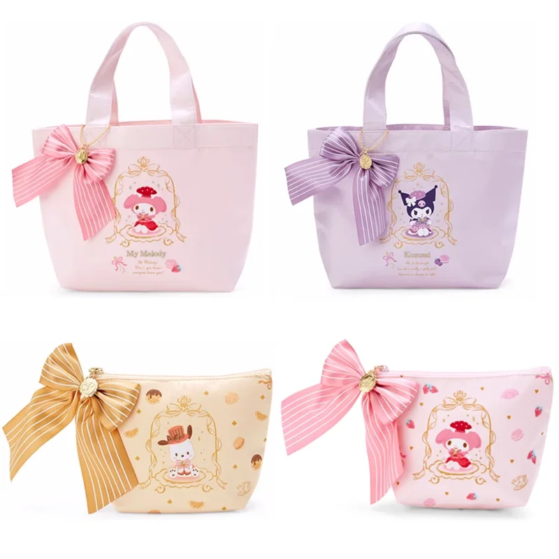 Sanrio Cartoon Bowknot Portable Storage Bag Shoulder Bag Tote Bag Cinnamoroll Mymelody Kuromi Pochacco Plush Anime Toy for Girl