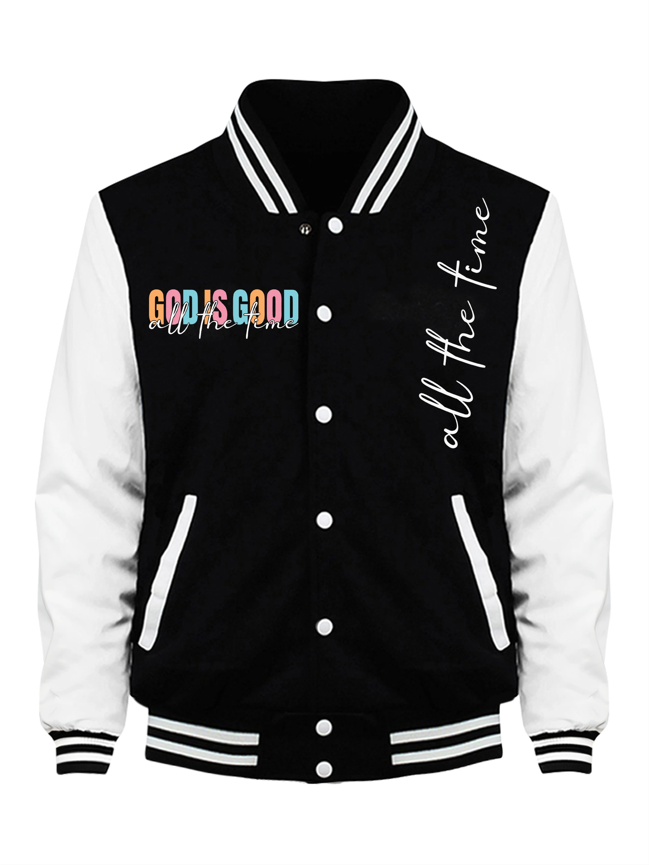 

All The Time God Is Good Куртка с принтом Мужская уличная флисовая бейсбольная майка Модное повседневное пальто Осенняя свободная мужская винтажная одежда