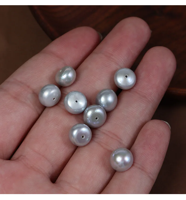 1pair Half Drilled Freshwater Pearls Beads For Jewelry Making Earrings Women Half Hole 8-9mm Gray Button Pearl Bead Wholesale