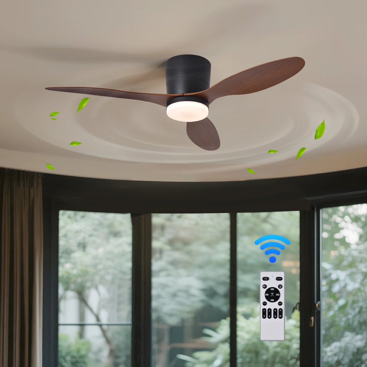 Ceiling Fan With Light,42 Lnch Low Profile Ceiling Fan With Remote Control, For Lndoor and Covered Outdoor