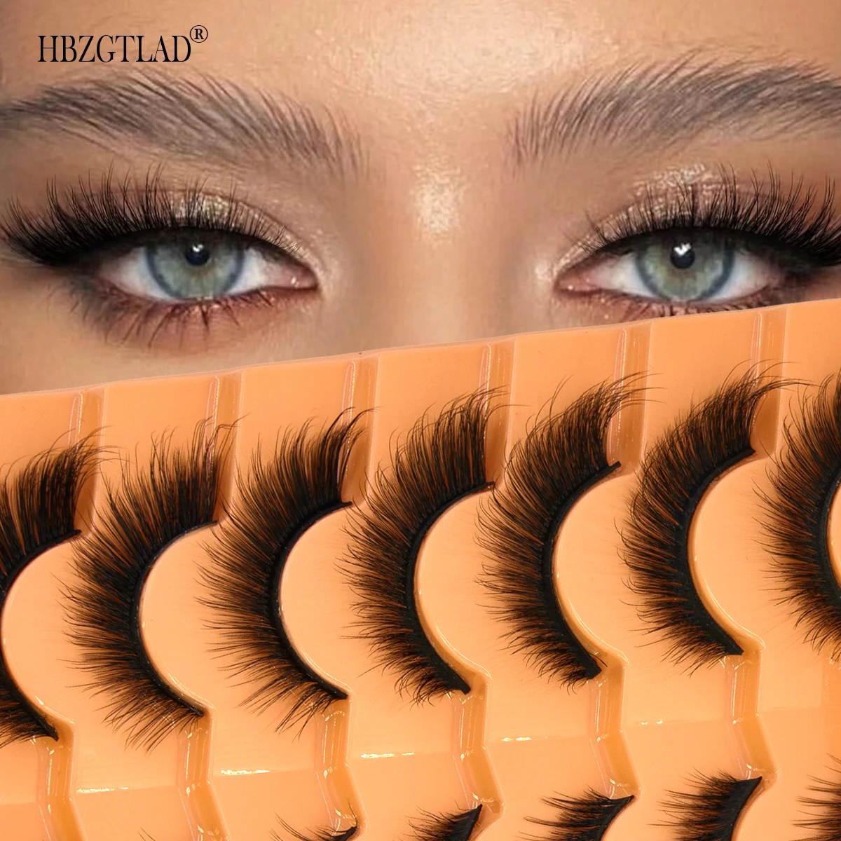 7 pairs Slant Flying Mink Eyelash Natural Eyelash Russian Striped Eyelash False Eyelash Transparent TapeNatural Appearance