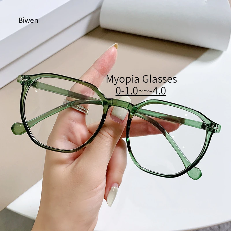 

-1.0 1.5 2.0 to 4.0Green Finished Myopia Glasses Men Women Clear Polygon Eyeglasses Prescription Student Shortsighted Eyewear