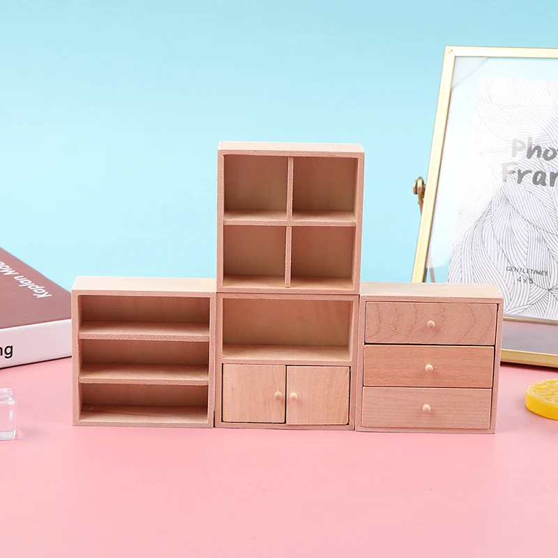 Armario de madera en miniatura para casa de muñecas, mesita de noche hecha a mano, muebles, modelo de decoración, Mini gabinete, 1:12