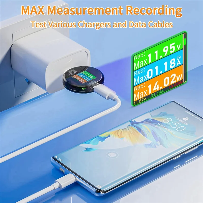 A03Q-USB C اختبار مقياس الطاقة، USB المتعدد الجهد الحالي أمبير فولت الكاشف اختبار رقمي لشواحن كابل بنك الطاقة