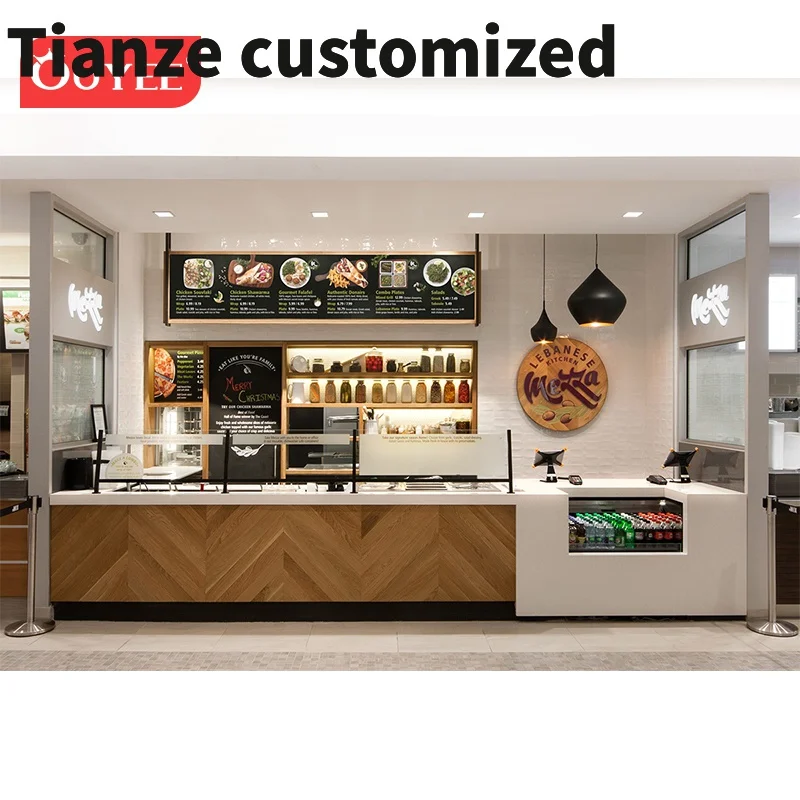 Customized-Custom FancyBubble TeaShop Interior Design display Cabinet Coffee Milk Tea Shop Counter