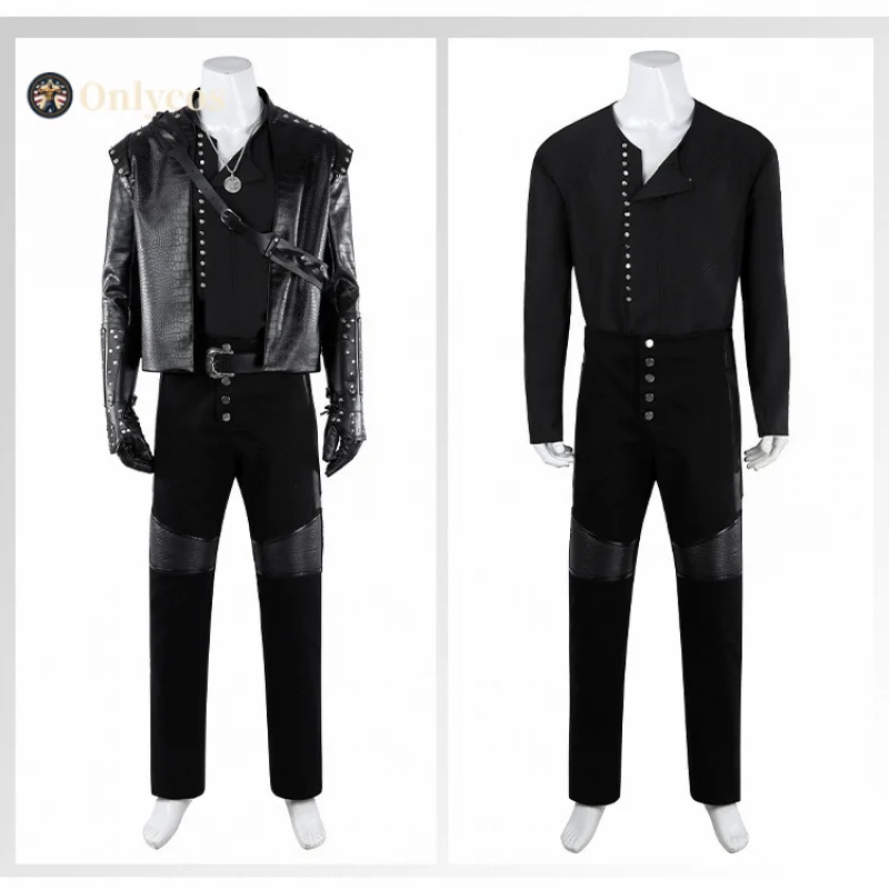 جيرالت أوف ريفيا كوسبلاي الساحرة 5 أزياء الهالوين للرجال وسيم موحد معطف الدعائم مجموعة إكسسوارات الأحذية Onlycos