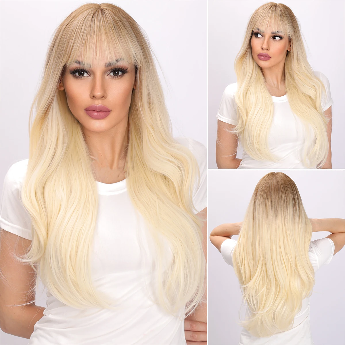 

Smilco 26 inch synthetic fiber gold gradient bangs long hair party exclusive wig