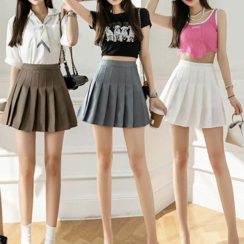 2024 Temperament Sweet Elegant Summer Women's Solid Color High Waist Pleats Elastic Fashion Versatile Casual Loose Skirts
