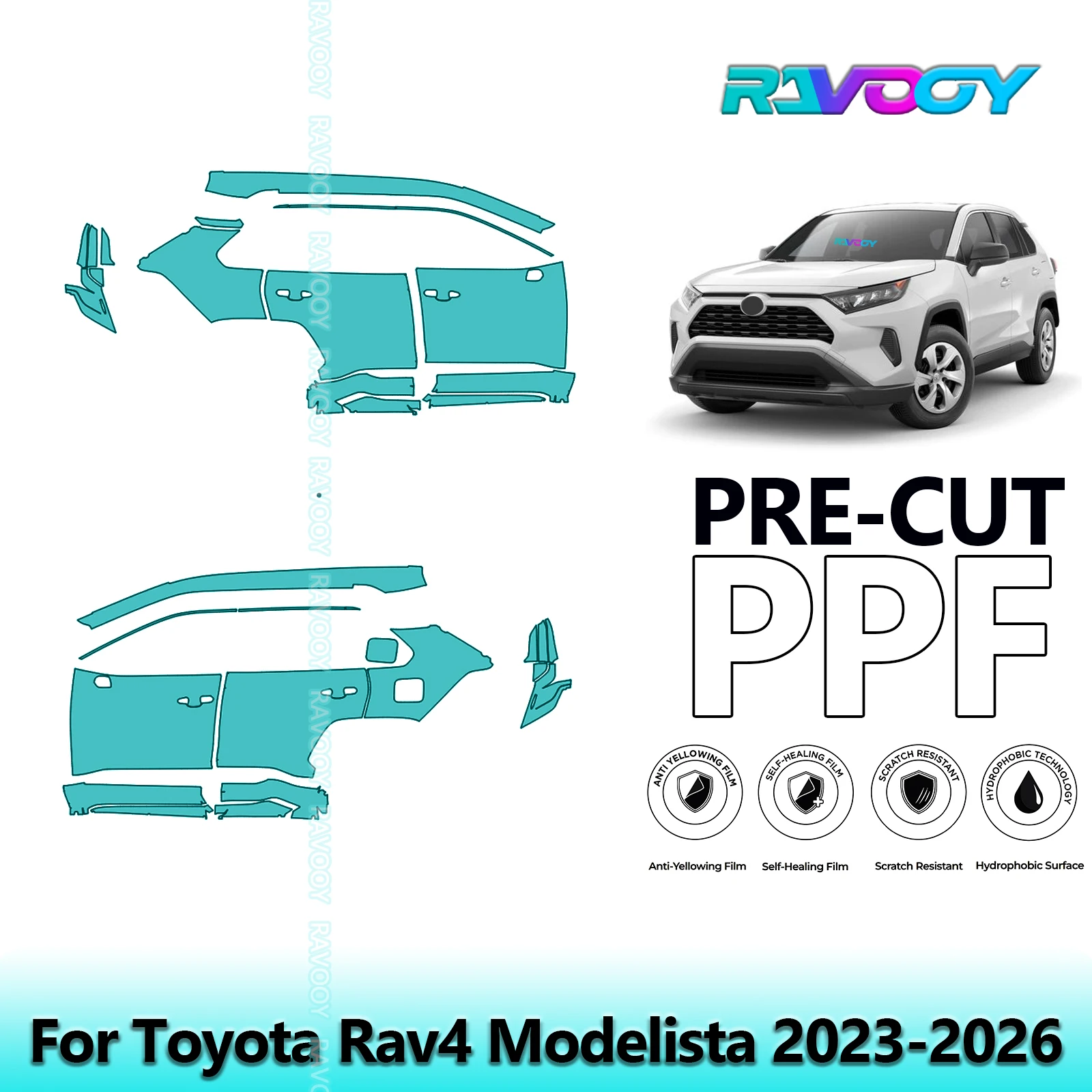 

For Toyota Rav4 Modelista 2023-2026 8.5mil Clear Matte Pre-Cut PPF Door & A/B Pillar Kit TPU Paint Protection Film Set