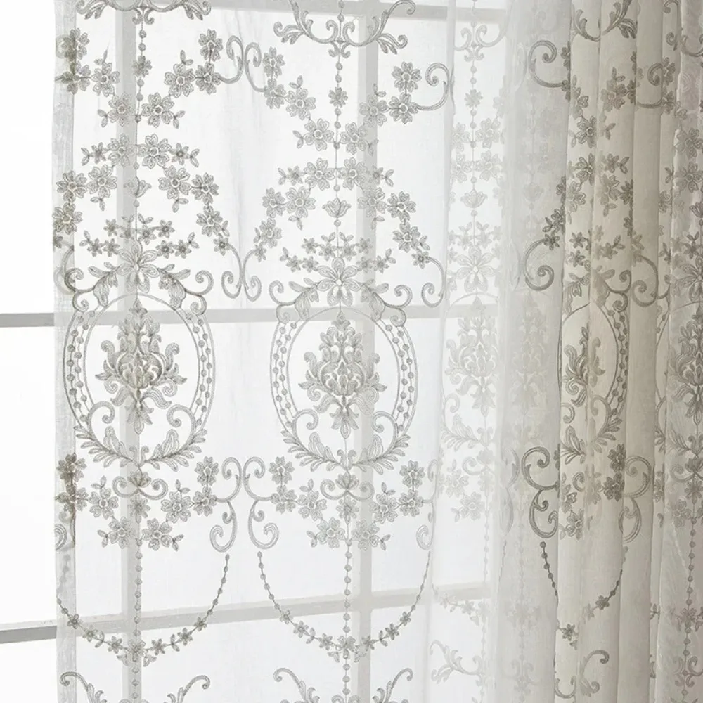 Curtains for Living Room Dining Bedroom Luxury Elegant Exquisite Comfortable European Embroidery Encrypted Embroidery White