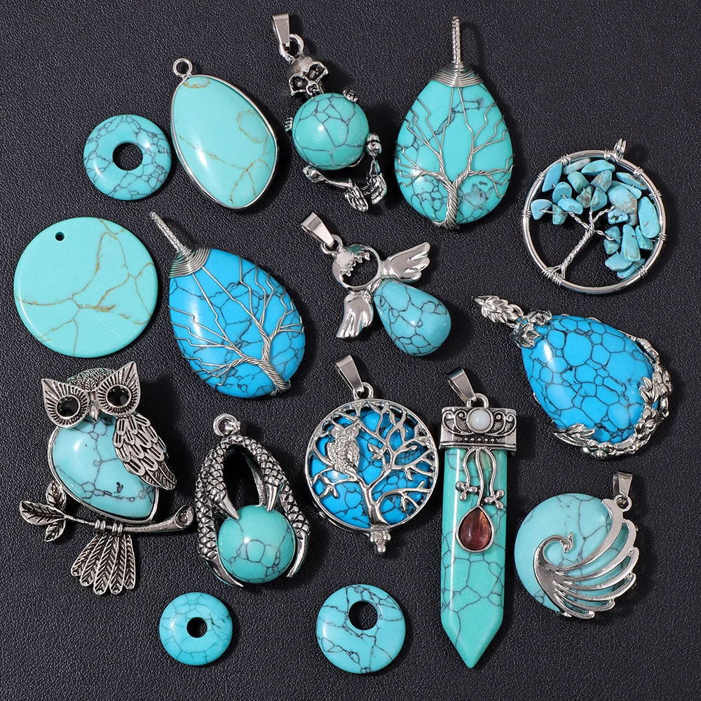 

Модный бирюзовый натуральный подвеска каплевидный шариковый подвеска подходит для изготовления ювелирных изделий DIY ожерелье 2PCS