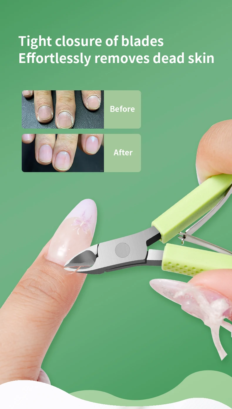Neue Nagelhautschere Maniküre-Entferner für abgestorbene Haut, Edelstahl-Nagelhautzange, Fingernagelknipser mit Silikongriff – Detail 3